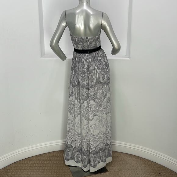 Bcbgmaxazria Amber Strapless Maxi Dress Party Cocktail White Gray Print  Size 2 - Picture 14 of 16